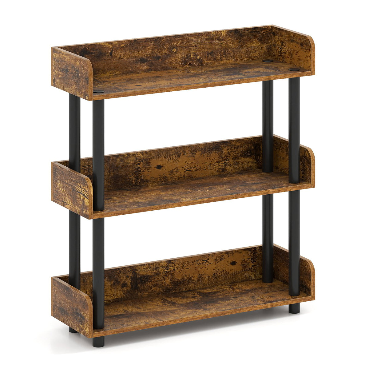 3-Tier Bookshelf with Anti-Tipping Kit and Industrial Storage Unit for Living Room-Rustic Brown view 4