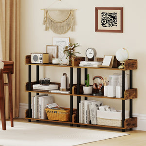 3-Tier Bookshelf with Anti-Tipping Kit and Industrial Storage Unit for Living Room-Rustic Brown view 6