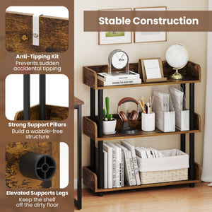 3-Tier Bookshelf with Anti-Tipping Kit and Industrial Storage Unit for Living Room-Rustic Brown view 7