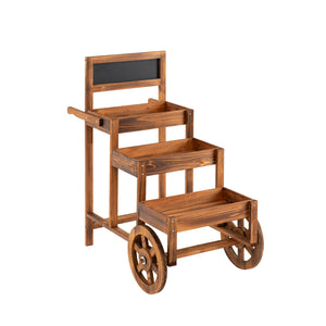 3-Tier Carbonized Fir Wood Plant Display Stand Wooden Dessert Candy Cart-Brown view 4