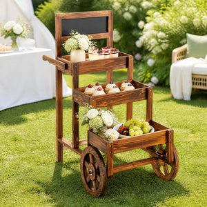 3-Tier Carbonized Fir Wood Plant Display Stand Wooden Dessert Candy Cart-Brown view 7