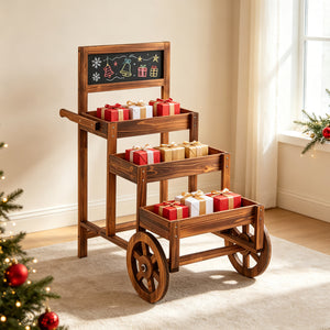 3-Tier Carbonized Fir Wood Plant Display Stand Wooden Dessert Candy Cart-Brown view 8
