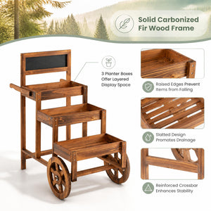 3-Tier Carbonized Fir Wood Plant Display Stand Wooden Dessert Candy Cart-Brown view 9