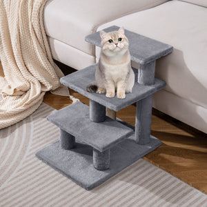3-Tier Cat Stairs 19 Inch Plush Steps with Scratching Posts for High Bed Sofa-Gray view 2