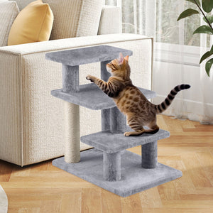 3-Tier Cat Stairs 19 Inch Plush Steps with Scratching Posts for High Bed Sofa-Gray view 3