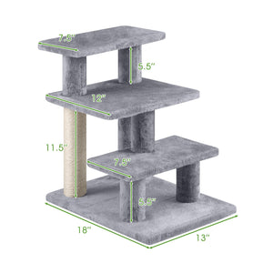 3-Tier Cat Stairs 19 Inch Plush Steps with Scratching Posts for High Bed Sofa-Gray view 5