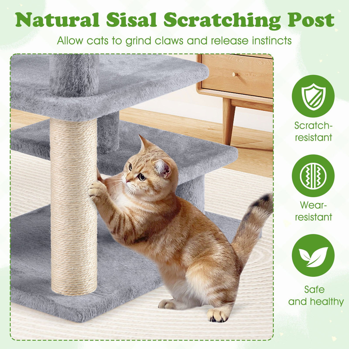 3-Tier Cat Stairs 19 Inch Plush Steps with Scratching Posts for High Bed Sofa-Gray view 8