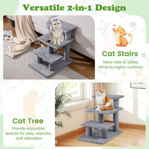 3-Tier Cat Stairs 19 Inch Plush Steps with Scratching Posts for High Bed Sofa-Gray view 9