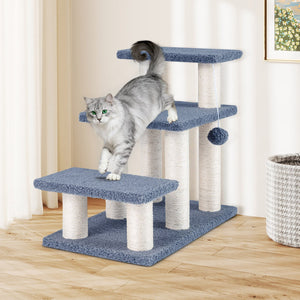 3-Tier Cat Stairs 20 Inch with Scratching Posts and Hanging Toy Ball-Gray view 5