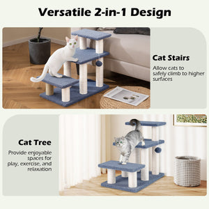 3-Tier Cat Stairs 20 Inch with Scratching Posts and Hanging Toy Ball-Gray view 8