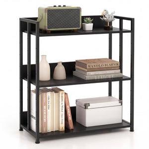 3-Tier Corner Bookshelf with Adjustable Shelves and Anti-Toppling Device for Study-Black