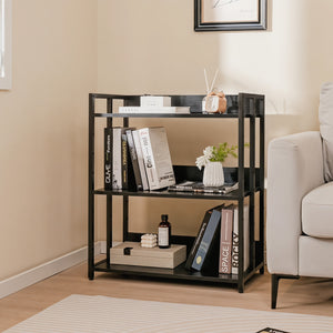 3-Tier Corner Bookshelf with Adjustable Shelves and Anti-Toppling Device for Study-Black view 2
