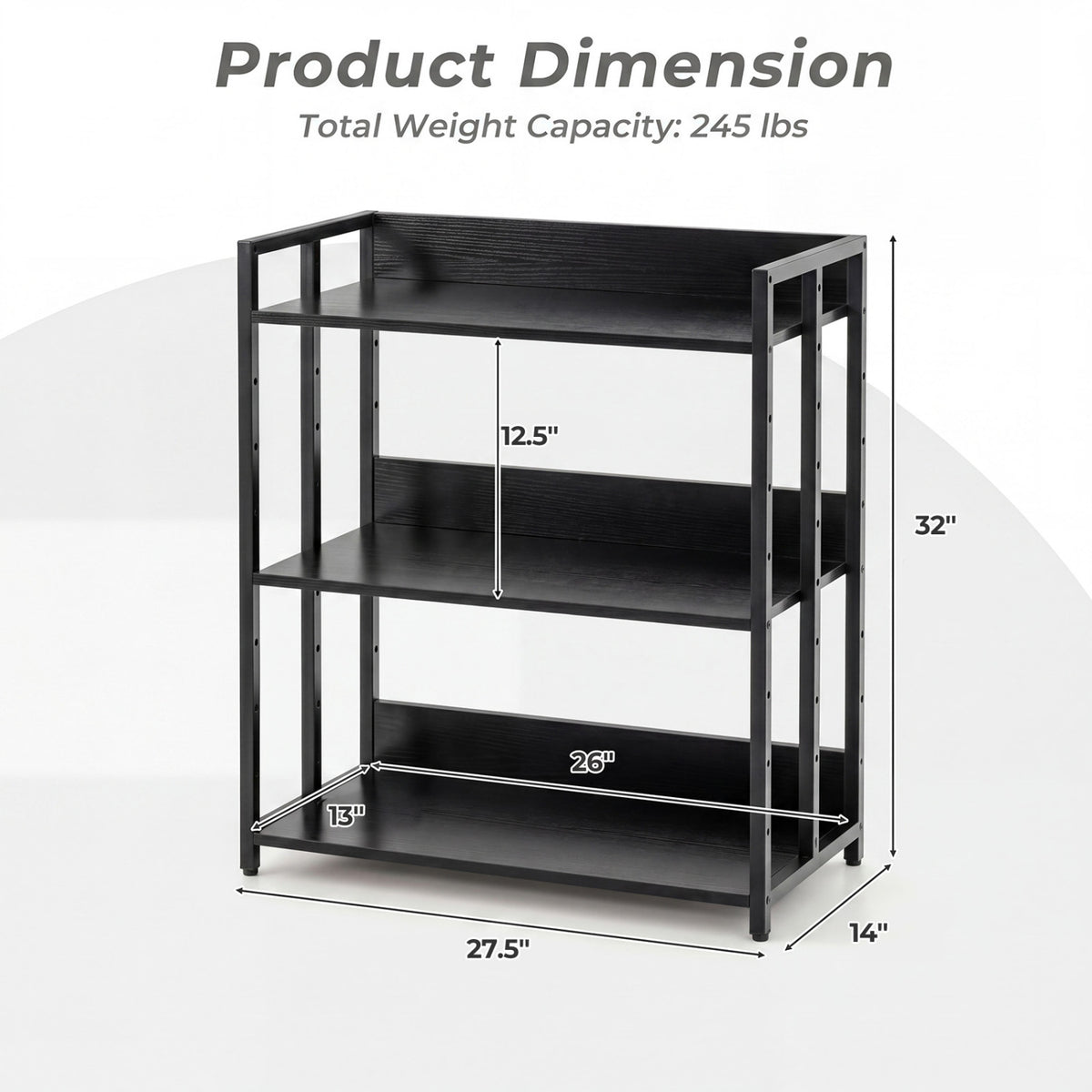 3-Tier Corner Bookshelf with Adjustable Shelves and Anti-Toppling Device for Study-Black view 5