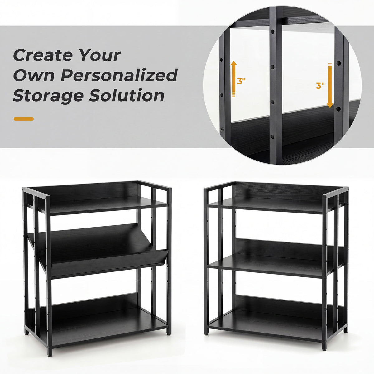 3-Tier Corner Bookshelf with Adjustable Shelves and Anti-Toppling Device for Study-Black view 9