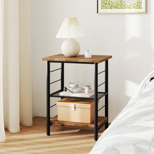 3-Tier End Table Space-Saving Nightstand Industrial Bedside Table for Living Room Bedroom-Rustic Brown view 2