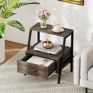 3-Tier Farmhouse Nightstand with Open Shelf view 3