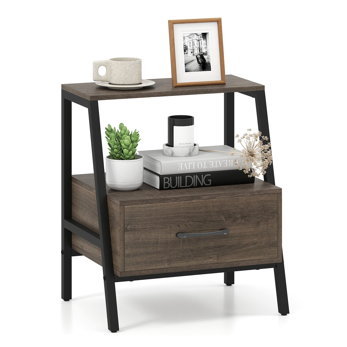 3-Tier Farmhouse Nightstand with Open Shelf view 4