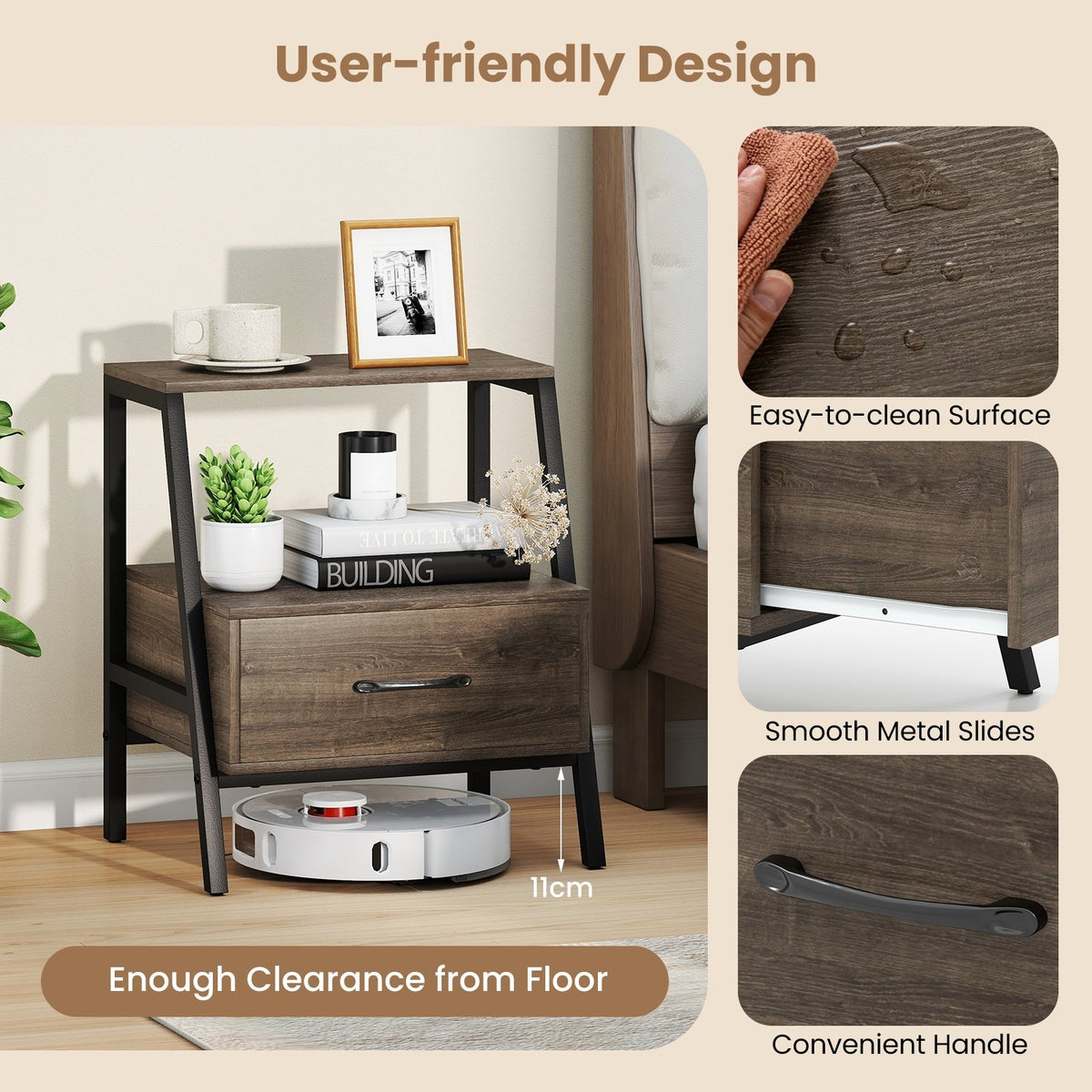 3-Tier Farmhouse Nightstand with Open Shelf view 7