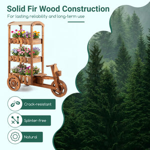 3-Tier Fir Wood Plant Stand with Fabric Canopy and 3 Wheels-Brown view 7