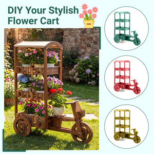 3-Tier Fir Wood Plant Stand with Fabric Canopy and 3 Wheels-Brown view 9
