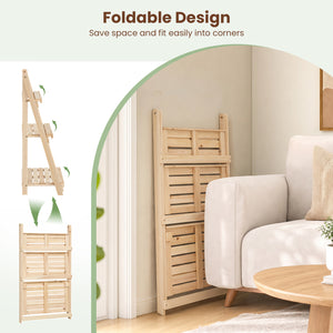 3-Tier Foldable Plant Stand with Slatted Shelves and Fir Wood Frame-Natural view 8
