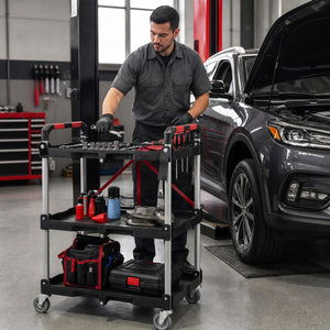 3-Tier Folding Utility Cart with Swivel Wheels and Brakes-Black view 2