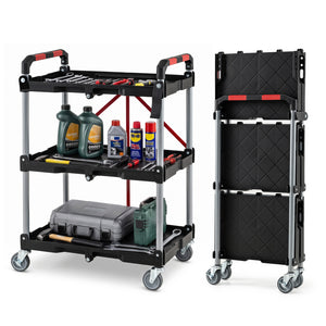3-Tier Folding Utility Cart with Swivel Wheels and Brakes-Black view 4