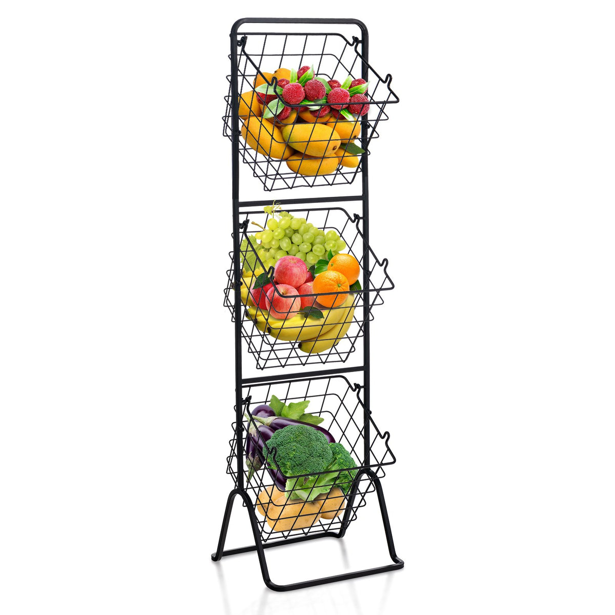 3-Tier Fruit Basket Stand with Adjustable Heights view 4