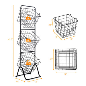 3-Tier Fruit Basket Stand with Adjustable Heights view 5