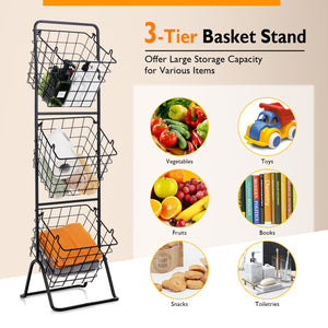 3-Tier Fruit Basket Stand with Adjustable Heights view 9