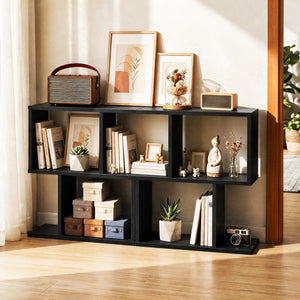 3-Tier Geometric Bookshelf Freestanding Display Shelf Side Table Set of 2-Black view 2