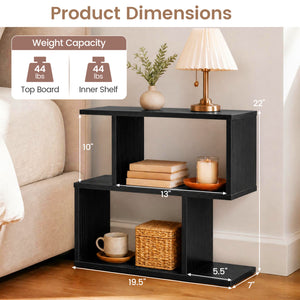 3-Tier Geometric Bookshelf Freestanding Display Shelf Side Table Set of 2-Black view 4