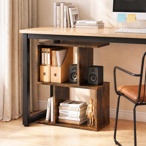 3-Tier Geometric Bookshelf Freestanding Display Shelf Side Table Set of 2-Brown view 3