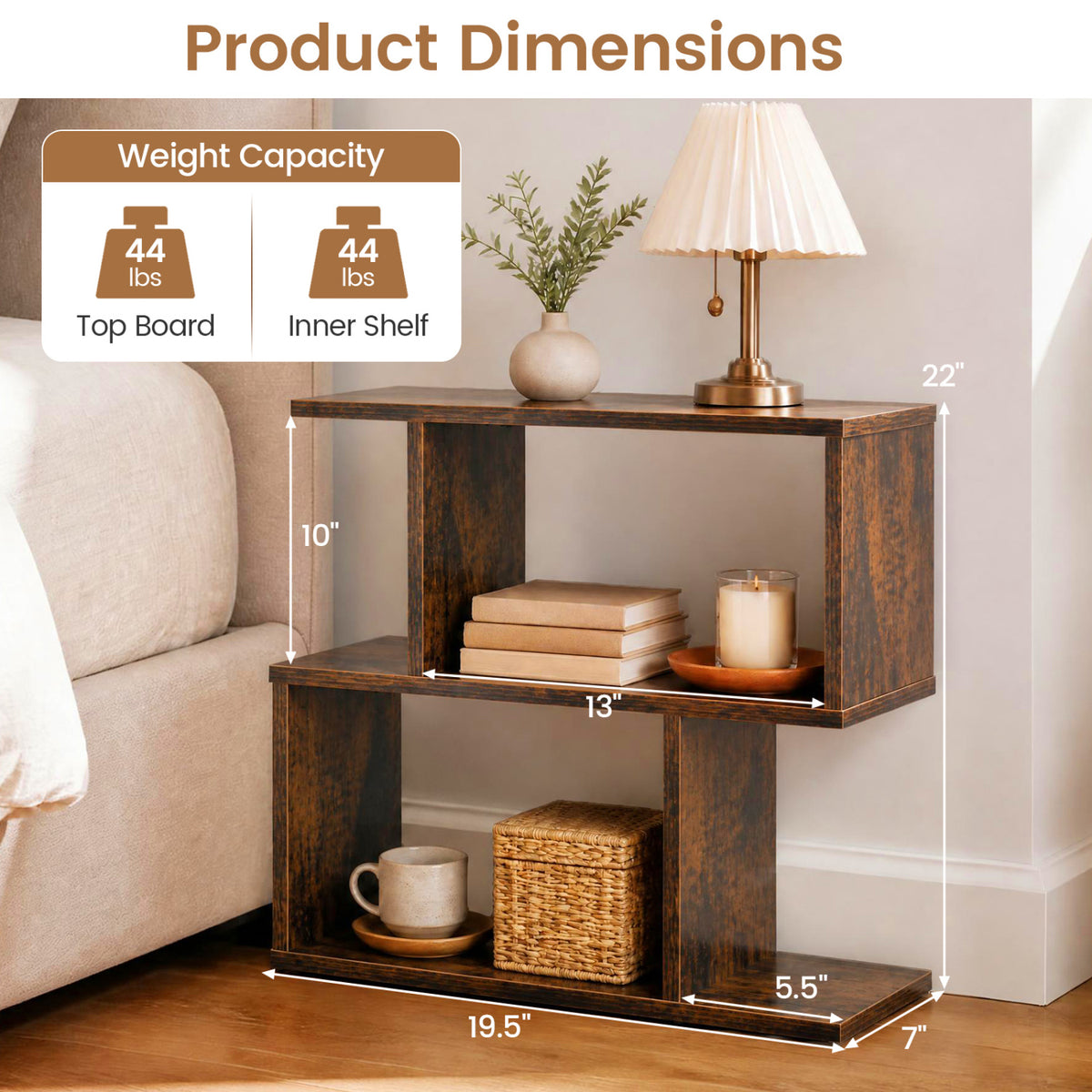 3-Tier Geometric Bookshelf Freestanding Display Shelf Side Table Set of 2-Brown view 4
