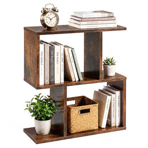 3-Tier Geometric Bookshelf Freestanding Display Shelf Side Table Set of 2-Brown view 5