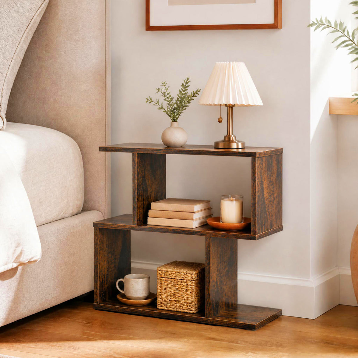 3-Tier Geometric Bookshelf Freestanding Display Shelf Side Table Set of 2-Brown view 6