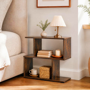 3-Tier Geometric Bookshelf Freestanding Display Shelf Side Table Set of 2-Brown view 6