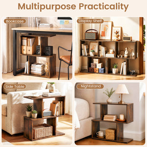 3-Tier Geometric Bookshelf Freestanding Display Shelf Side Table Set of 2-Brown view 9