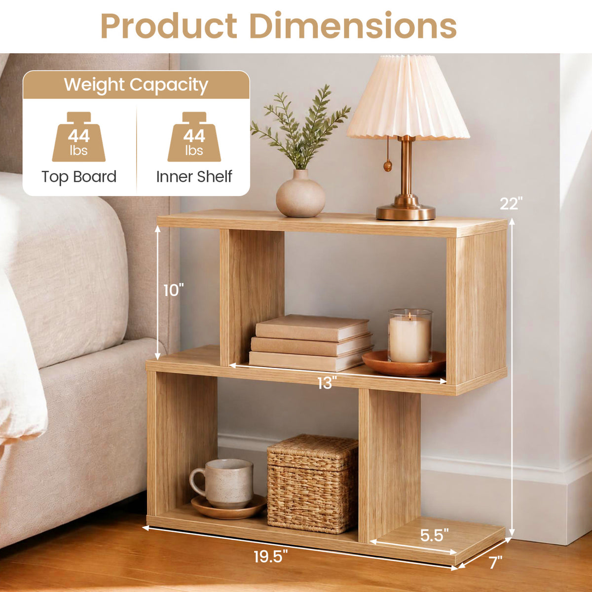 3-Tier Geometric Bookshelf Freestanding Display Shelf Side Table Set of 2-Natural view 4