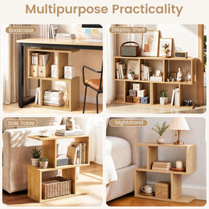 3-Tier Geometric Bookshelf Freestanding Display Shelf Side Table Set of 2-Natural view 6