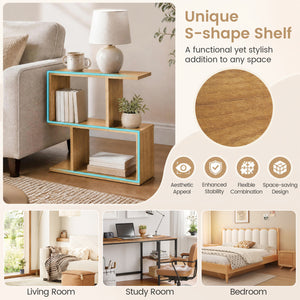 3-Tier Geometric Bookshelf Freestanding Display Shelf Side Table Set of 2-Natural view 7