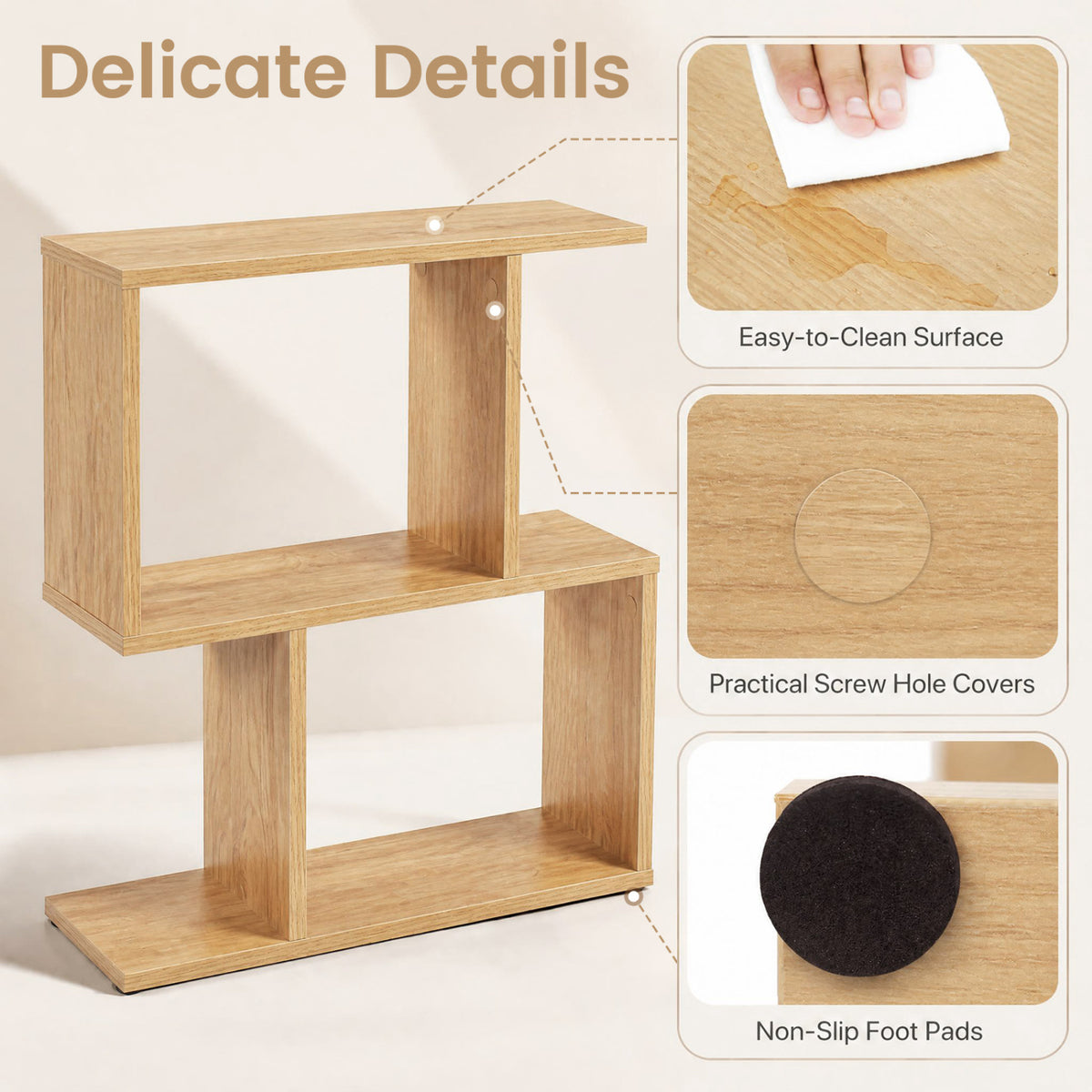 3-Tier Geometric Bookshelf Freestanding Display Shelf Side Table Set of 2-Natural view 8