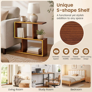 3-Tier Geometric Bookshelf Freestanding Display Shelf Side Table Set of 2-Walnut view 8