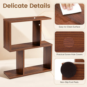 3-Tier Geometric Bookshelf Freestanding Display Shelf Side Table Set of 2-Walnut view 9