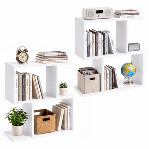 3-Tier Geometric Bookshelf Freestanding Display Shelf Side Table Set of 2-White