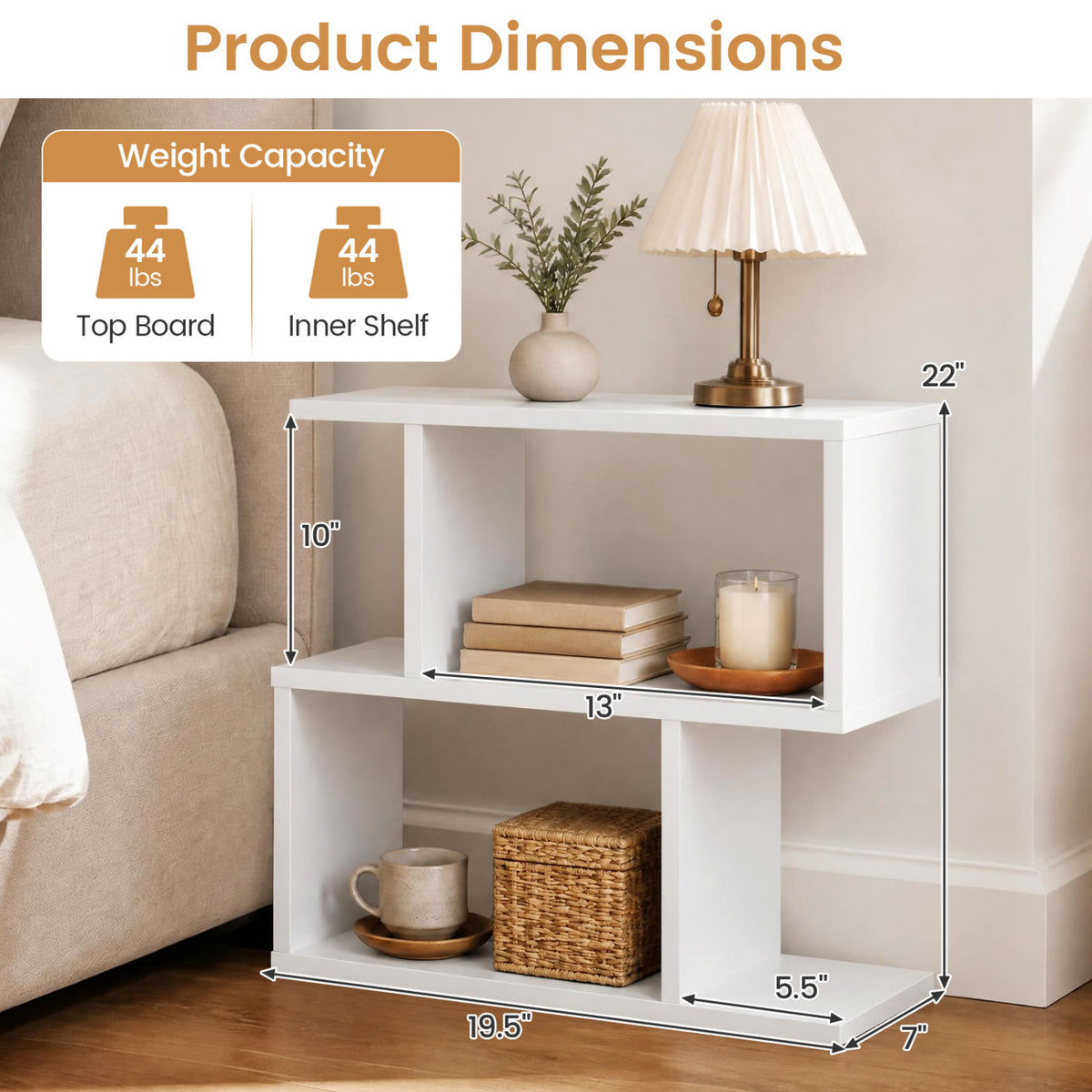 3-Tier Geometric Bookshelf Freestanding Display Shelf Side Table Set of 2-White view 4