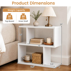 3-Tier Geometric Bookshelf Freestanding Display Shelf Side Table Set of 2-White view 4