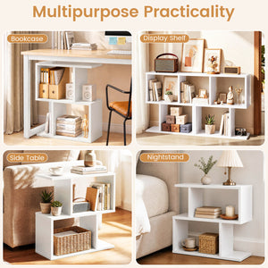 3-Tier Geometric Bookshelf Freestanding Display Shelf Side Table Set of 2-White view 6