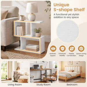 3-Tier Geometric Bookshelf Freestanding Display Shelf Side Table Set of 2-White view 7