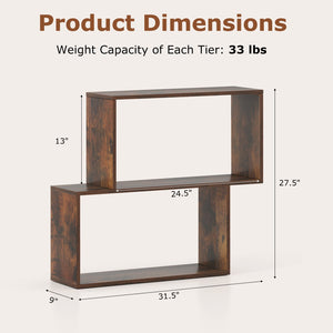 3-Tier Geometric Bookshelf Freestanding Wooden Bookcase with 2 Cubic Compartments-Brown view 5